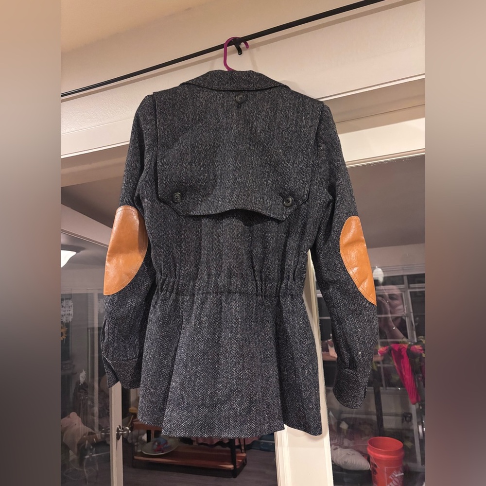 SMYTHE Women's Extra Small Gray Wool Spencer Jacket with Tan Leather Accents - Picture 4 of 7